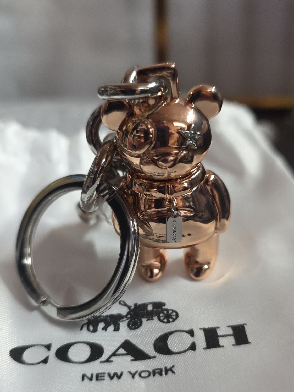 Coach Detailed Metallic Rose Gold Bear Bag Charm  Nwt W/dusty